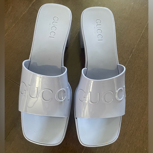 Gucci Shoes - GUCCI lavender rubber wedge slides/ sandals 6.5